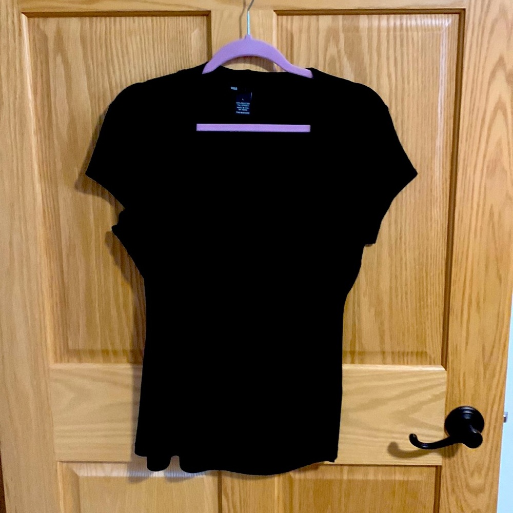 Cap sleeved black crossover top